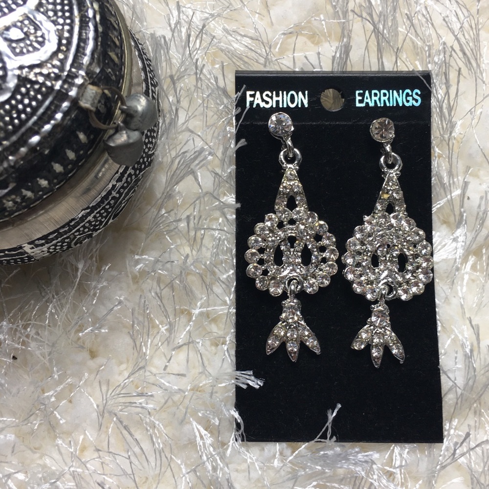 Silver Diamond Indian Chandelier Earrings